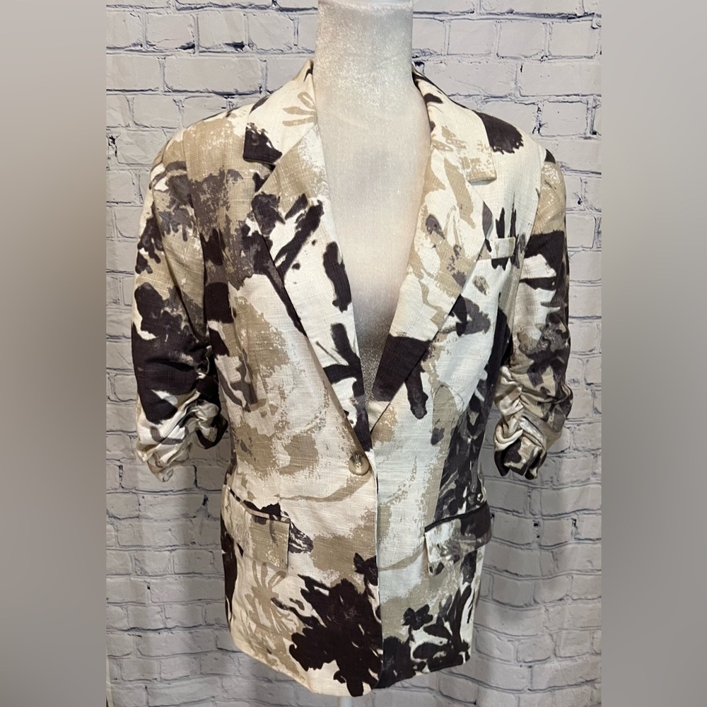 Coldwater Creek Blazer Jacket Size 10 Women's Ladies Linen Floral